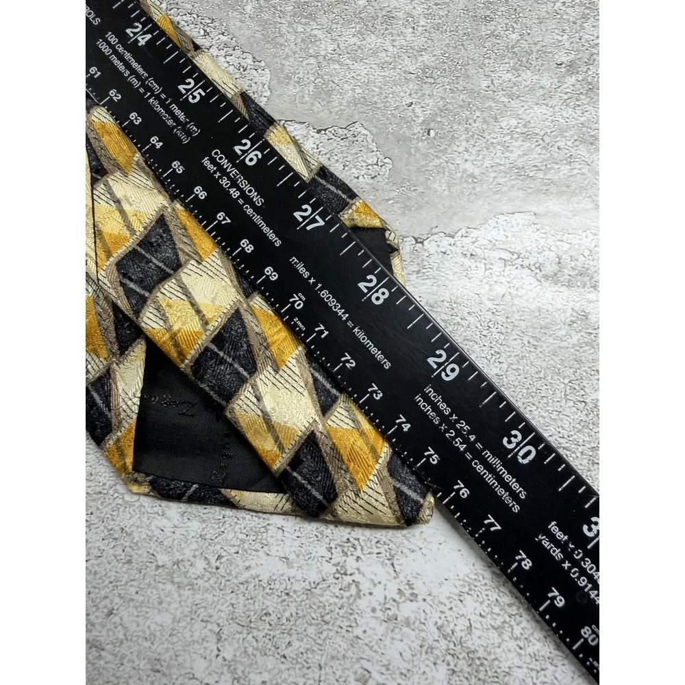 Ermenegildo Zegna 100% Silk Tie Mens One Size Gold Geometric Jacquard Necktie
